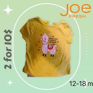 🌈 2/10$ 👍*GUC* JOE FRESH |12m| Baby T-Shirt - Yellow Alpaca 🦙 💕💕